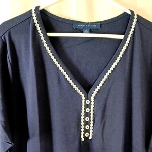 TOMMY HILFIGER Monterey Midweight Navy Blue Stretch Cotton White Trim & …